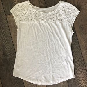 LOFT white top with eyelet detail.