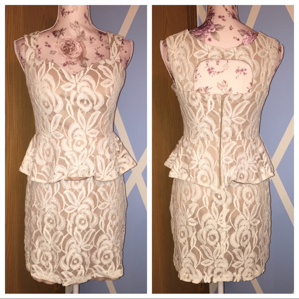 Cream and white peplum dress