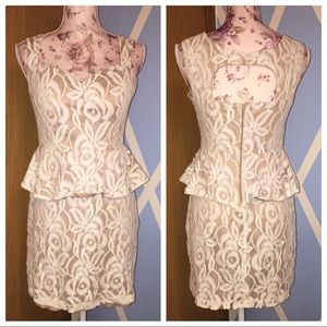 Cream and white peplum dress