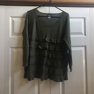 J Crew ruffled 3/4 length sleeve sweater