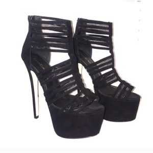 Bebe zipper black platform heels