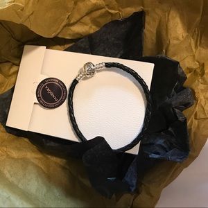 Pandora Black Braided Leather Charm Bracelet