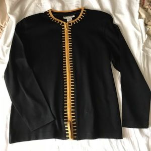 Cathy Daniels zip up sweater size Large gold trim