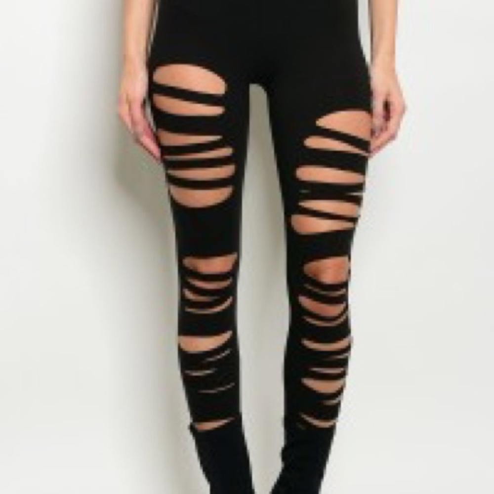 NWT- Black Distressed Leggings - Picture 4 of 4