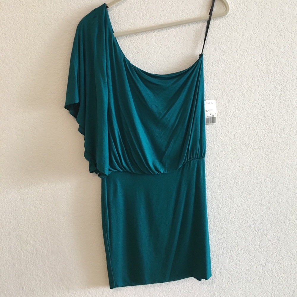 One Shoulder Teal Dress