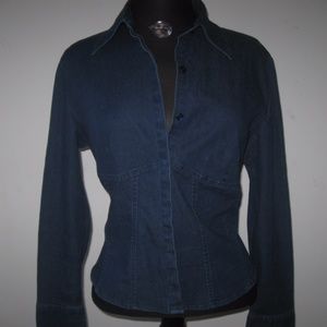 Denim Jean Stretch Button Shirt Top Excellent Med