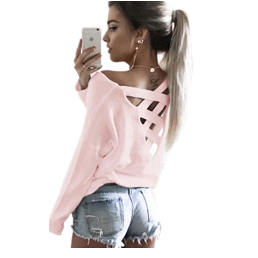 Pink Loose Fit Criss Cross Pullover Top - Picture 7 of 7