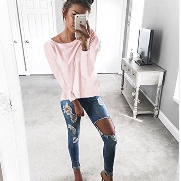 Pink Loose Fit Criss Cross Pullover Top - Picture 2 of 7