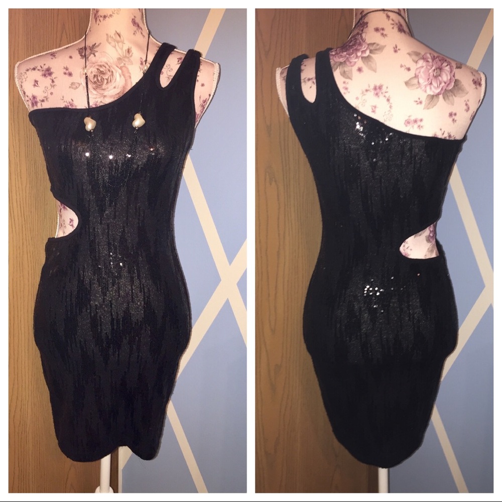 Black sequence mini dress with cut out