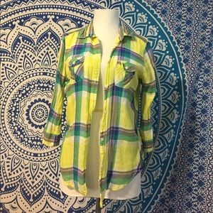 American Eagle Neon Plaid Shirt Medium