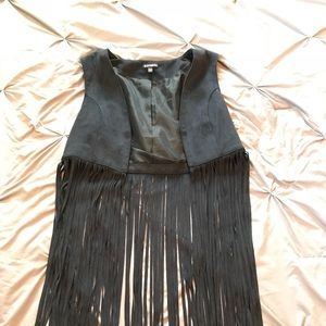 Black suede fringe vest