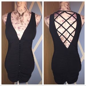 Deep v black Mini dress