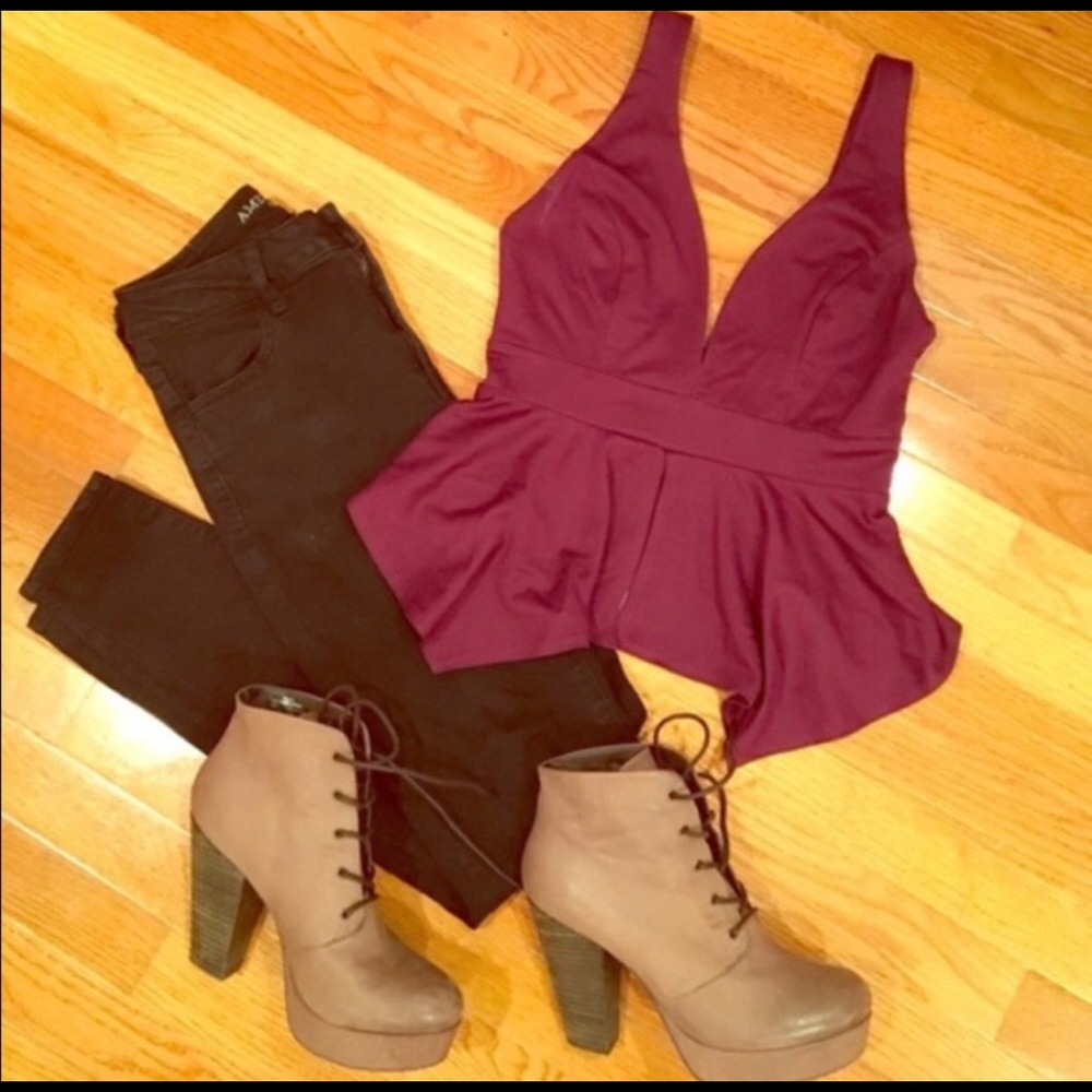 Sexy plum deep v peplum top