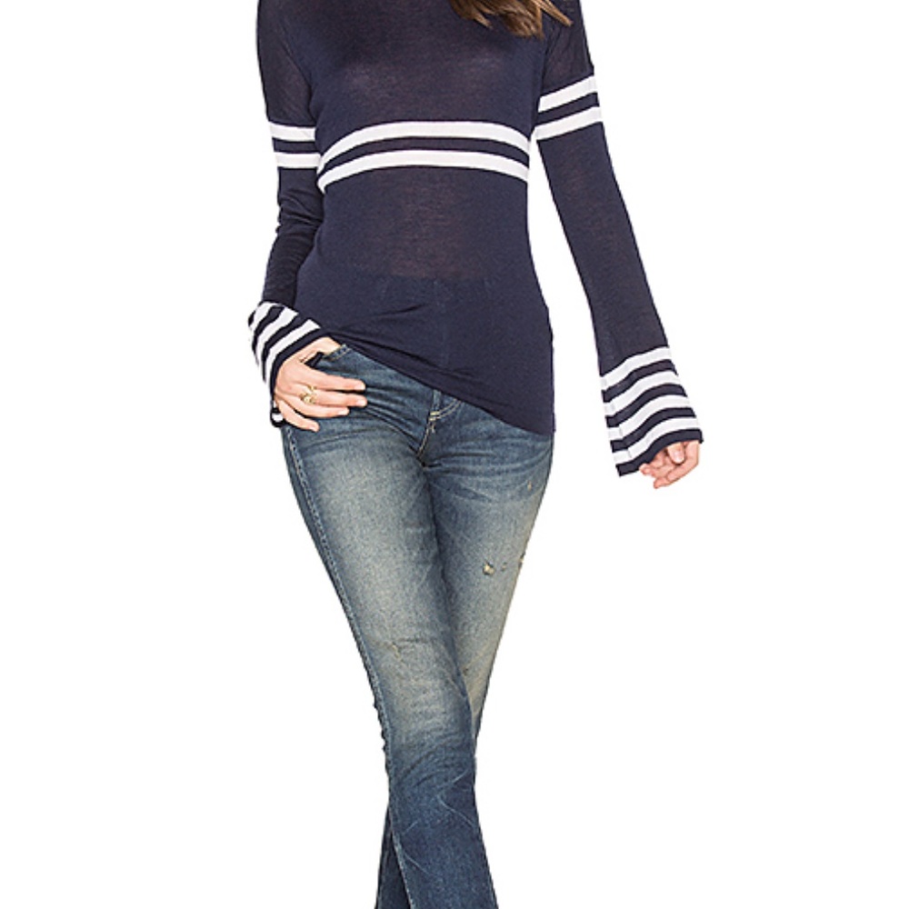 Autumn Cashmere Striped Crew Bell Sleeves Sweater - Picture 3 of 3