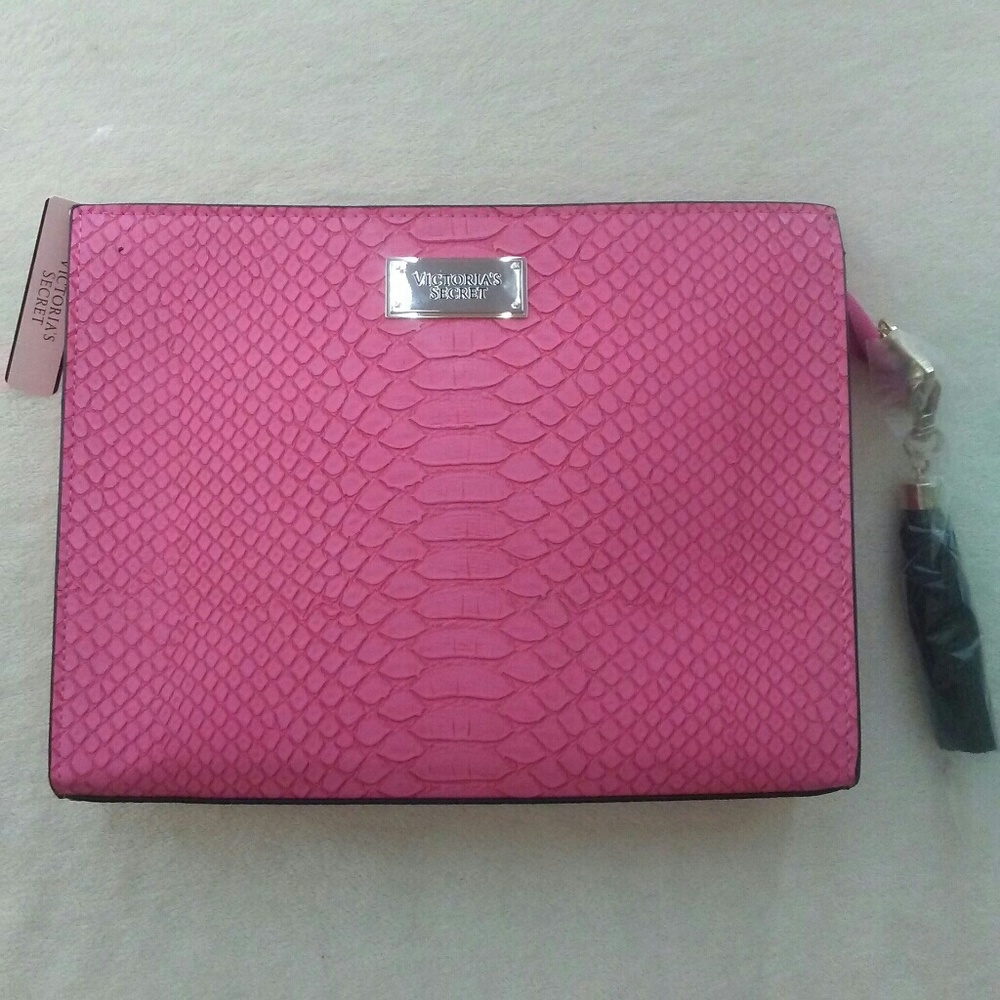 NWT Victoria's secret hot pink python clutch