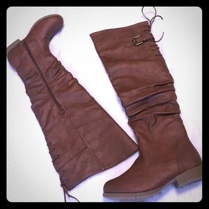 Thigh high vegan leather boots