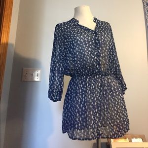 Sheer Bird Blouse Medium Mossimo Blue/white