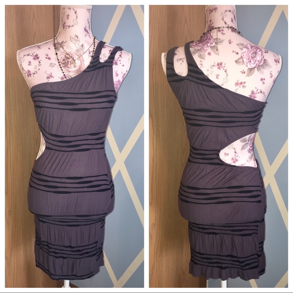 Gray one shoulder dress with cutouts