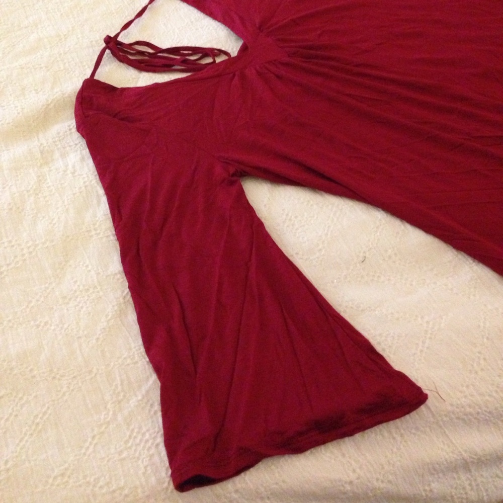 MADE IN USA!  BURGANDY Tie Back Tunic Blouse! - Picture 6 of 8