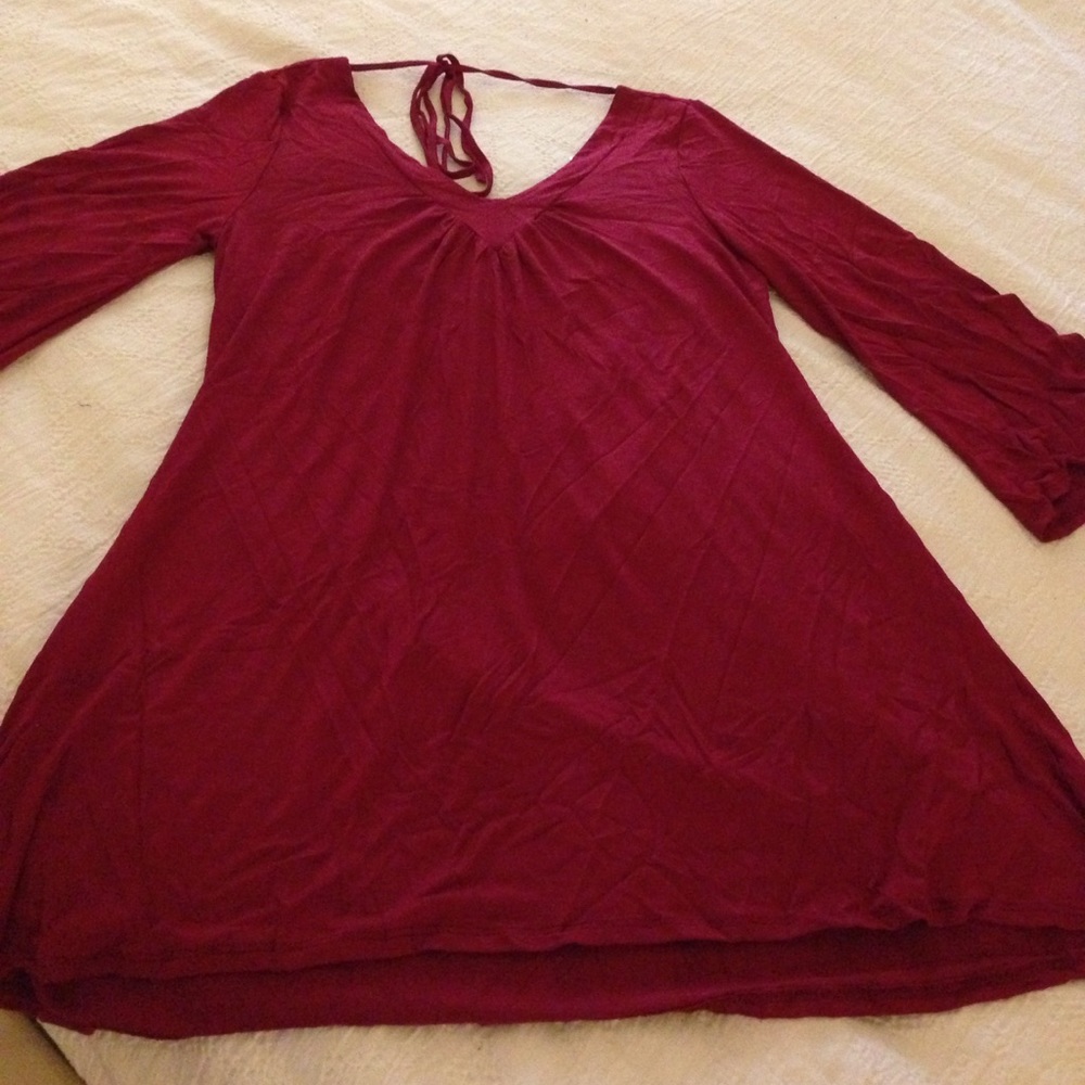 MADE IN USA!  BURGANDY Tie Back Tunic Blouse! - Picture 7 of 8