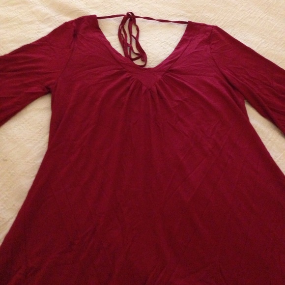 MADE IN USA!  BURGANDY Tie Back Tunic Blouse! - Picture 5 of 8