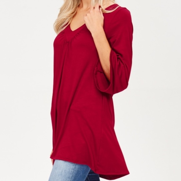 MADE IN USA!  BURGANDY Tie Back Tunic Blouse! - Picture 3 of 8