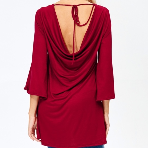 MADE IN USA!  BURGANDY Tie Back Tunic Blouse! - Picture 2 of 8