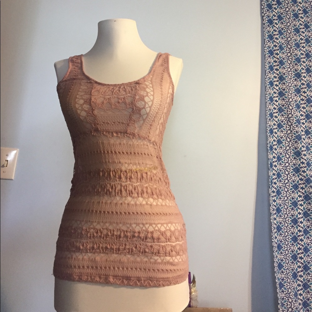 Rose Pink Sheer Lace TankTop Small Charlotte Russe