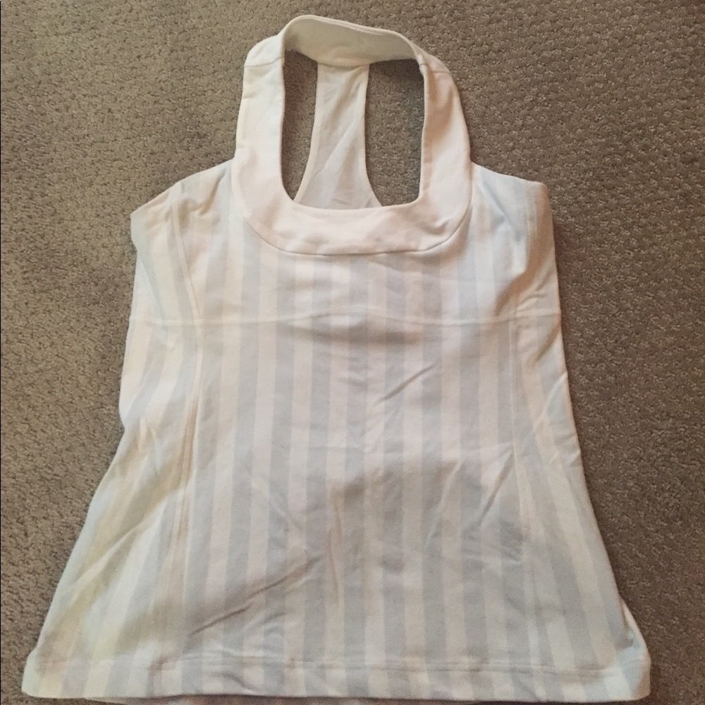 Lululemon white with stripes work out top.