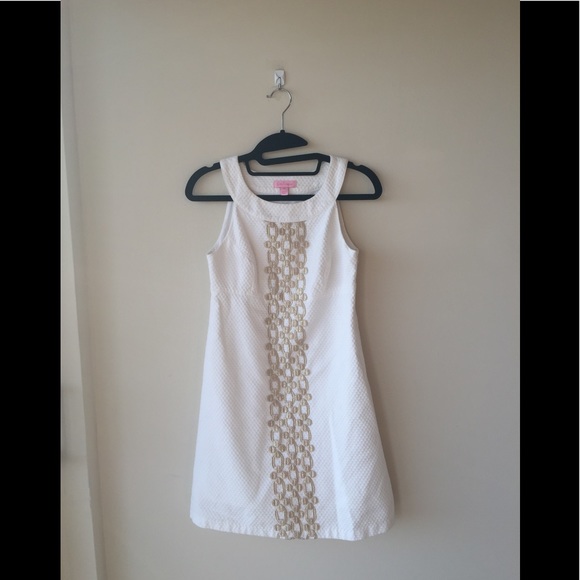 Lilly Pulitzer Dresses & Skirts - White Lilly Pulitzer Dress with Gold Trim