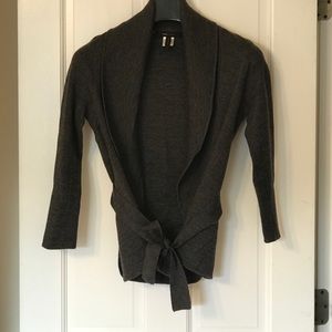 BCBGMAXAZRIA Gray 3/4 Sleeve Tie-Waist Cardigan