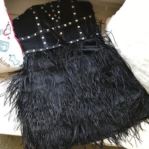 Strapless Studded Bebe Feather Dress