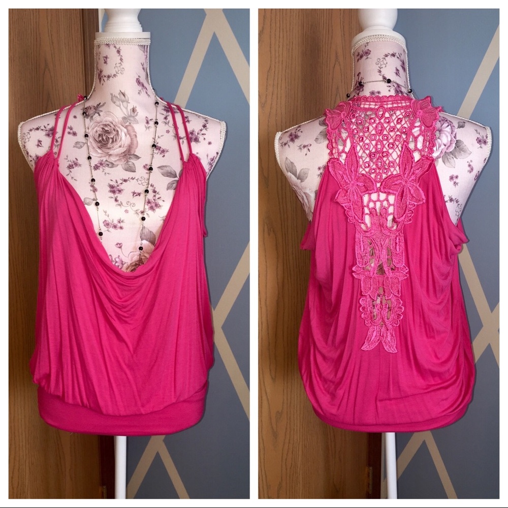 Hot pink floral spaghetti strap top