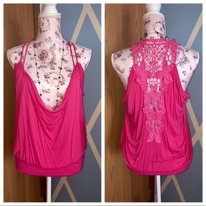 Hot pink floral spaghetti strap top