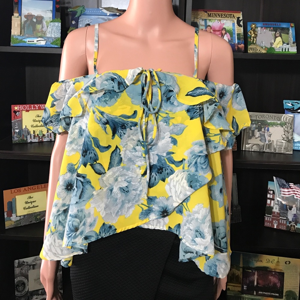 Japna Yellow Floral Off Shoulder Top New Medium - Picture 1 of 8
