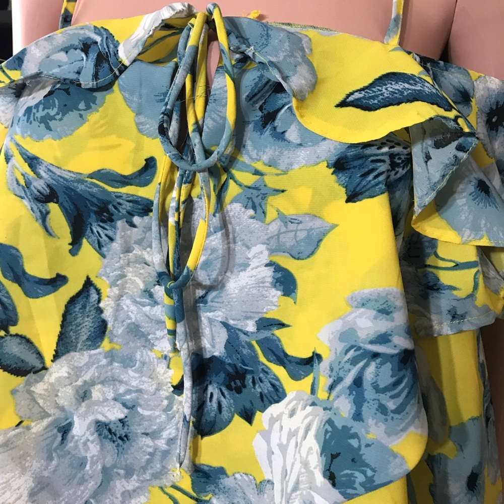 Japna Yellow Floral Off Shoulder Top New Medium - Picture 2 of 8