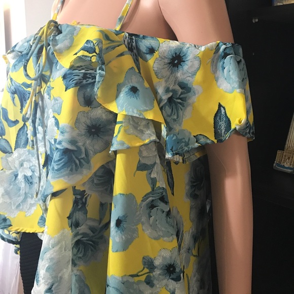 Japna Yellow Floral Off Shoulder Top New Medium - Picture 3 of 8