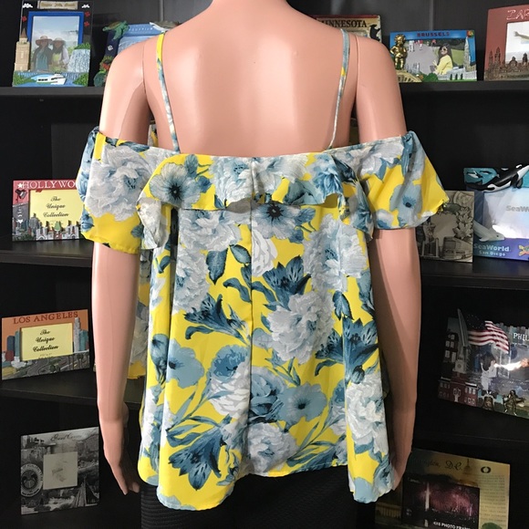 Japna Yellow Floral Off Shoulder Top New Medium - Picture 5 of 8