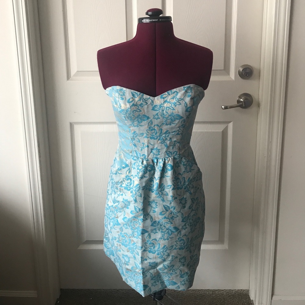 Blue and Gold Jacquard Dress