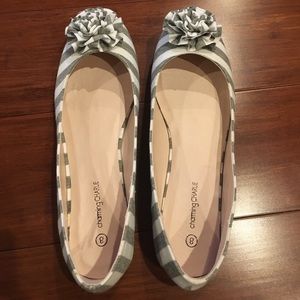 Grey and White Striped Ballet Flats