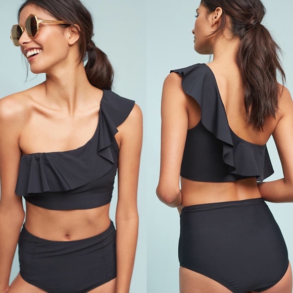 one shoulder ruffle bikini top