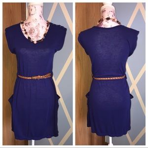 Royal blue casual dress with pockets