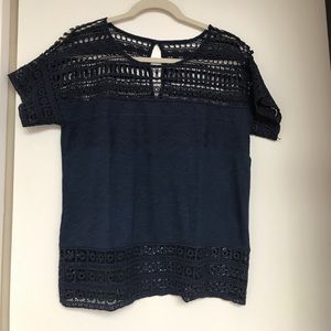Crochet bodice t shirt in navy