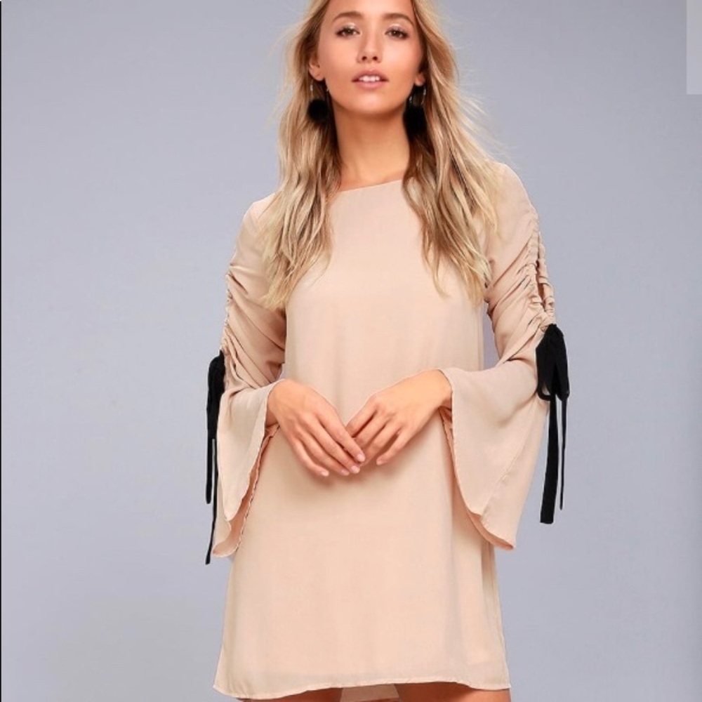 Lulus Cherish Beige Long Sleeve Dress