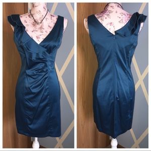 Blue ruffled v neck dress