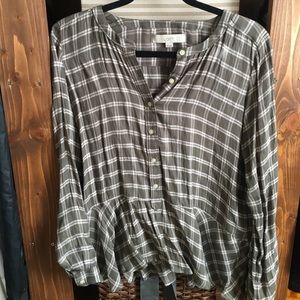 Green Plaid peplum Loft blouse
