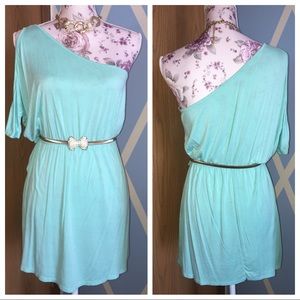 Mint green one shoulder dress