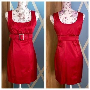 Red belted dress