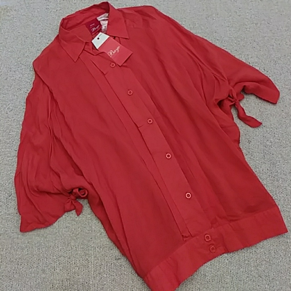 Rare Button Up Collared Butterfly Tie Blouse