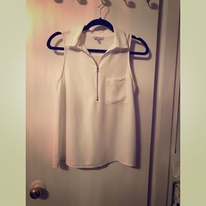 Cute Flowy Casual White Half-Zip Shirt